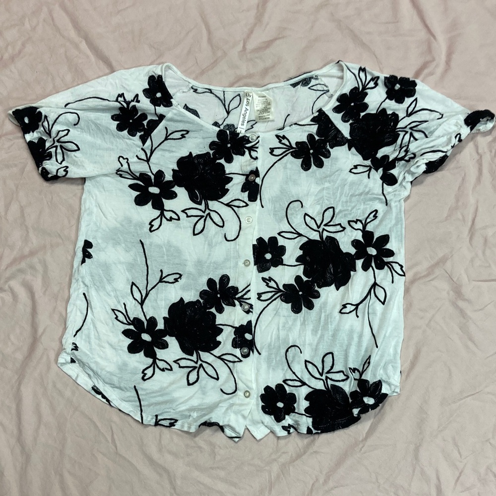 Elegant Black Floral Women's Button Down Shirt